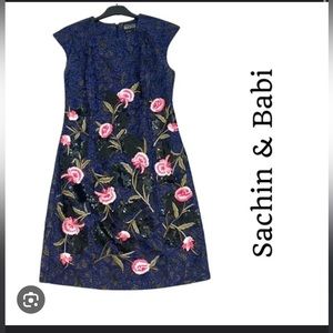 NWT Sachin Babi “Nior” Sequined Rose Flower Dress Sz XS